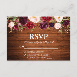 RSVP Boda Floral de Madera Rústica de Borgoña