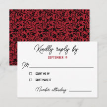 RSVP Boda Gótica Floral Roja Negra