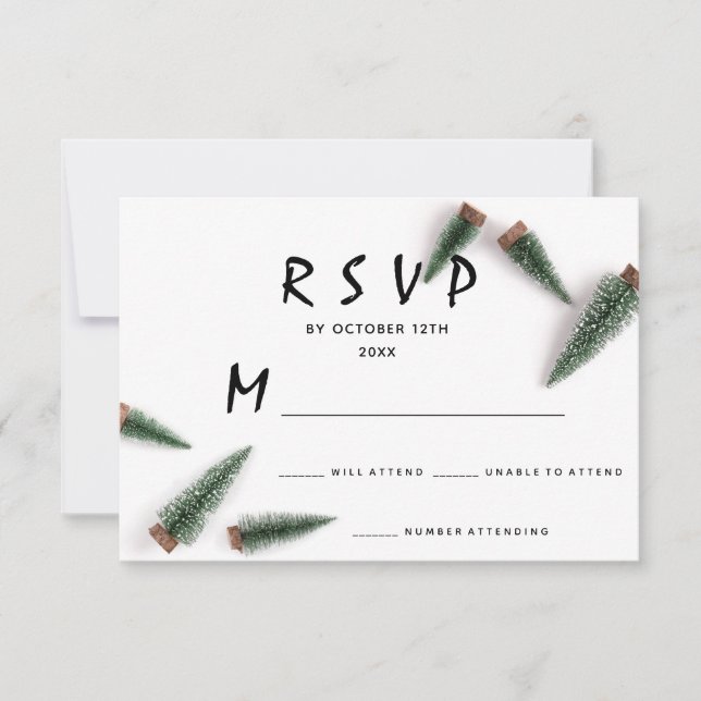 RSVP Boda Invierno Navidad Fiestas Blanco Verde (Anverso)