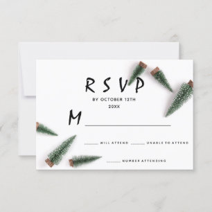 RSVP Boda Invierno Navidad Fiestas Blanco Verde