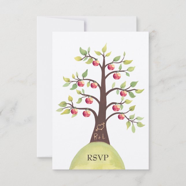 RSVP Boda Monograma de manzana tallado en árbol (Anverso)