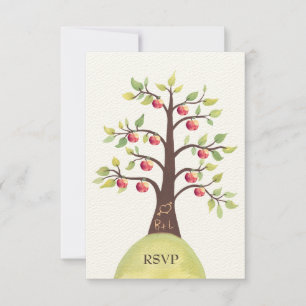 RSVP Boda Monograma de manzana tallado en árbol