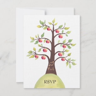 RSVP Boda Monograma de manzana tallado en árbol
