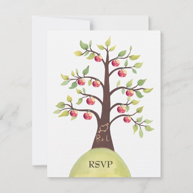 RSVP Boda Monograma de manzana tallado en árbol (Anverso)