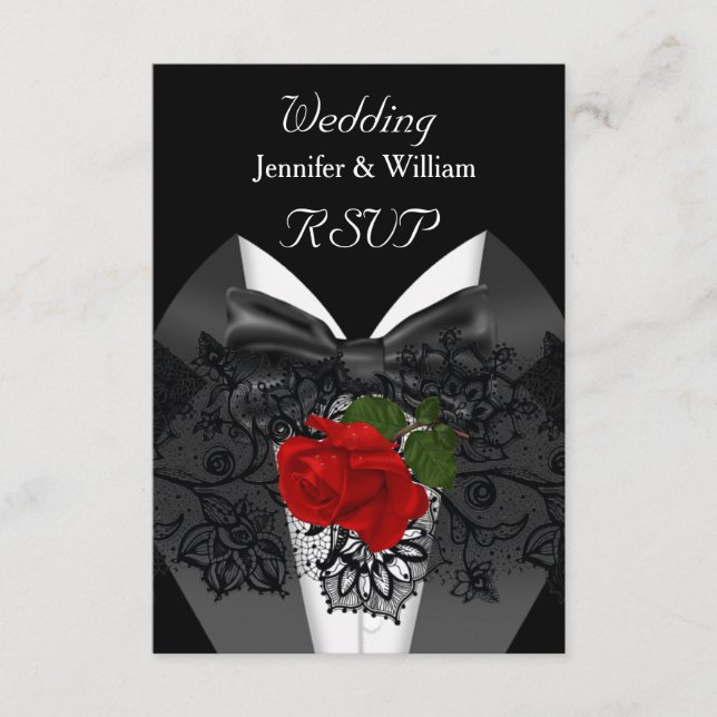 RSVP Boda Negro Blanco Esmoquin Rosa Rojo Profundo (Anverso)