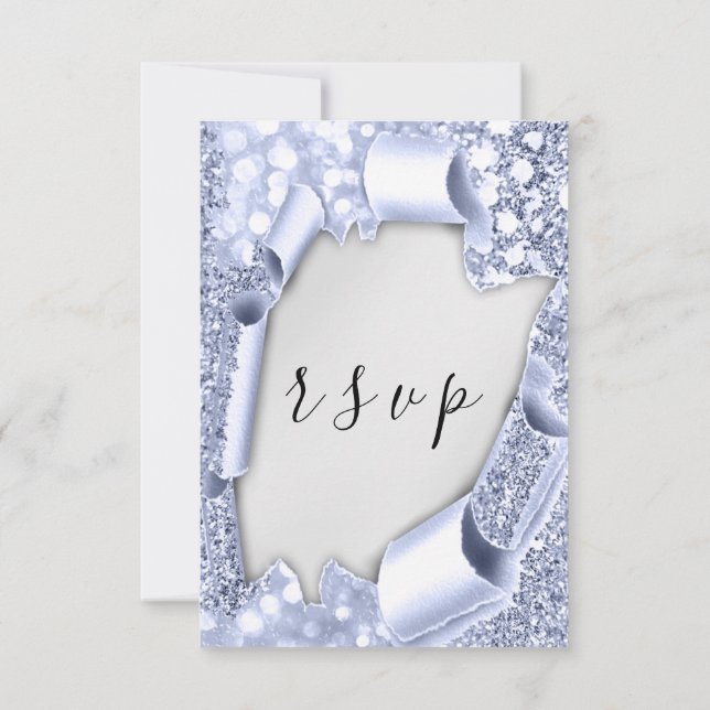 RSVP Boda Papel gris plateado 3D Azul (Reverso)
