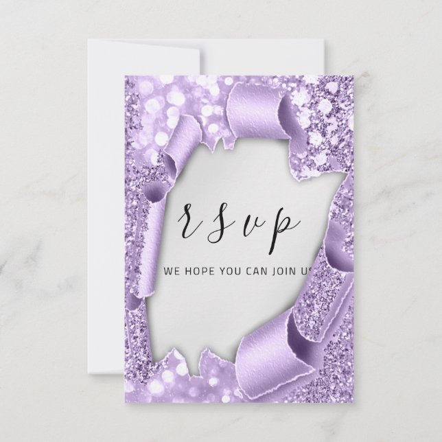 RSVP Boda Papel gris plateado Glam violeta morado (Reverso)