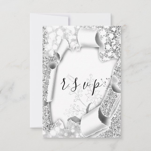 RSVP Boda Purpurina Marco Floral Plata Gris (Reverso)