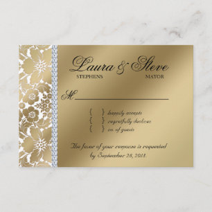 RSVP Boda Reply Card Floral Damask Gold Crown