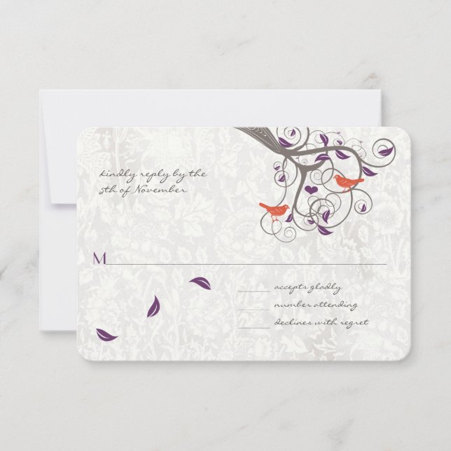 RSVP Boda Romántica de Arbol Swirl Lovebirds (Anverso)