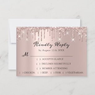 RSVP Boda Rosa Brillo Drips Despedida de Soltera