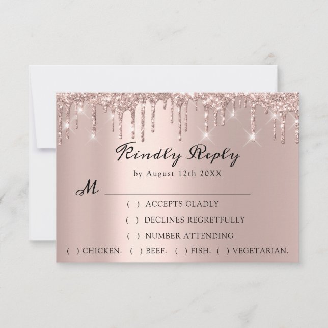 RSVP Boda Rosa Brillo Drips Despedida de Soltera (Anverso)