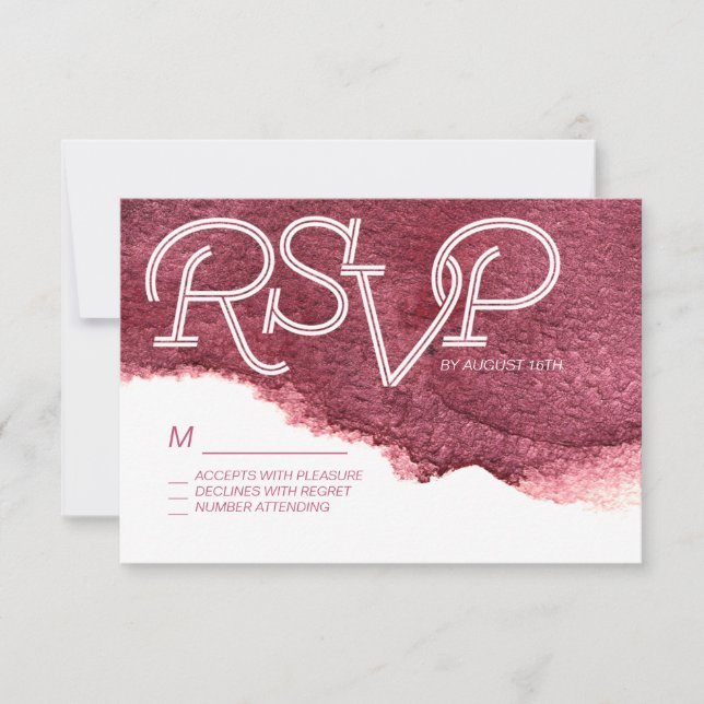 RSVP boda rosa simple de marsala pintada (Anverso)