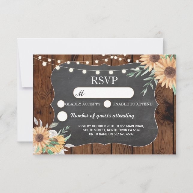 RSVP Boda Rustic Ilustra tarjetas de respuesta de  (Anverso)