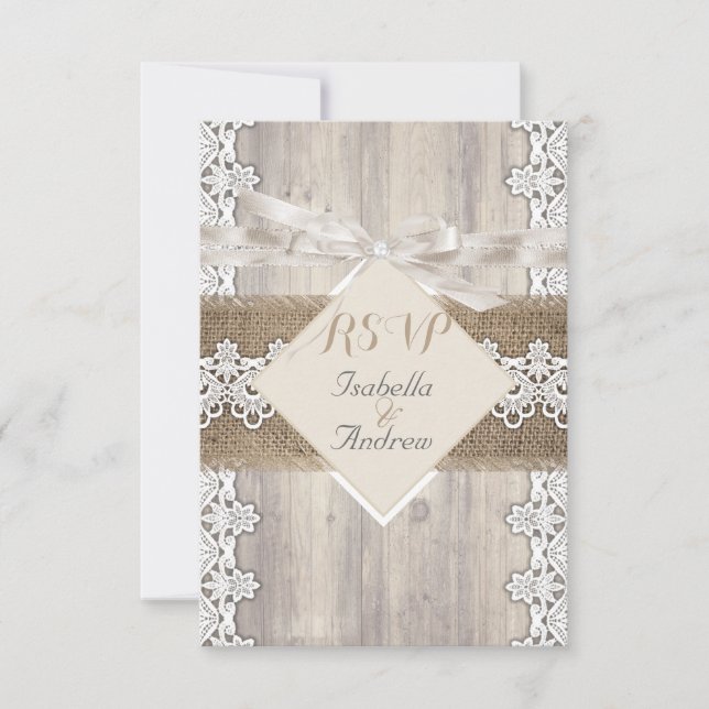 RSVP Boda Rústica Beige Encaje Blanco Madera AB (Anverso)