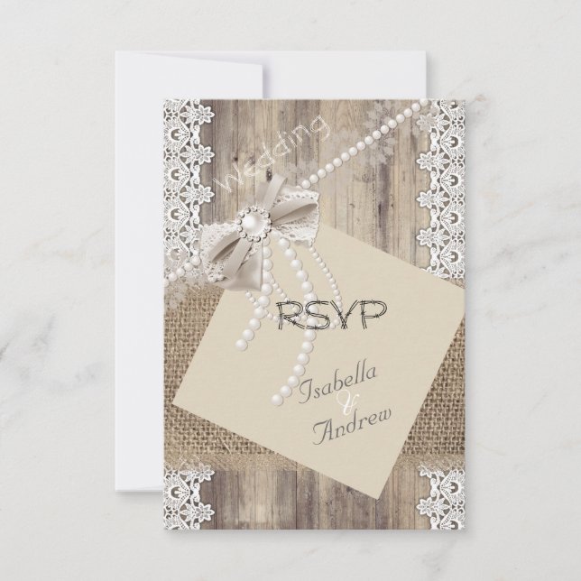 RSVP Boda Rústica Beige Encaje Perla Madera Arpill (Anverso)