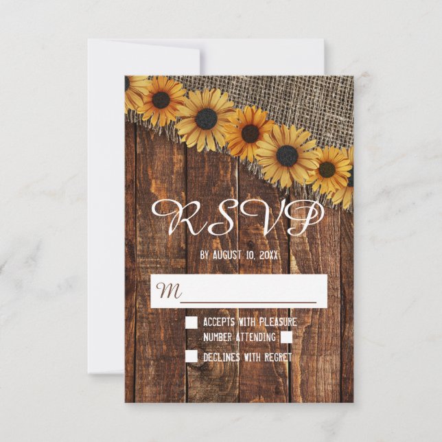 RSVP boda rústica de campo girasol de madera (Anverso)
