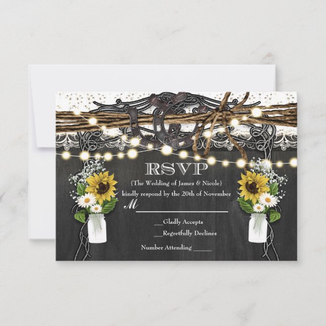 RSVP Boda Rústica de herraduras y flores (Anverso)