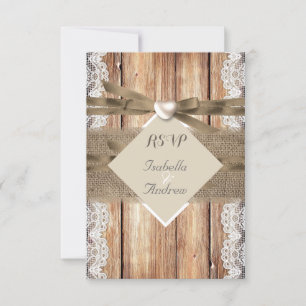 RSVP Boda Rústica Marrón Blanco Encaje Madera Arpi