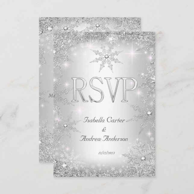 RSVP Boda Silver Wonderland Snowflakes (Anverso / Reverso)