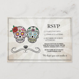 RSVP Boda Sugar Skulls tarjetas rusas de diamantes