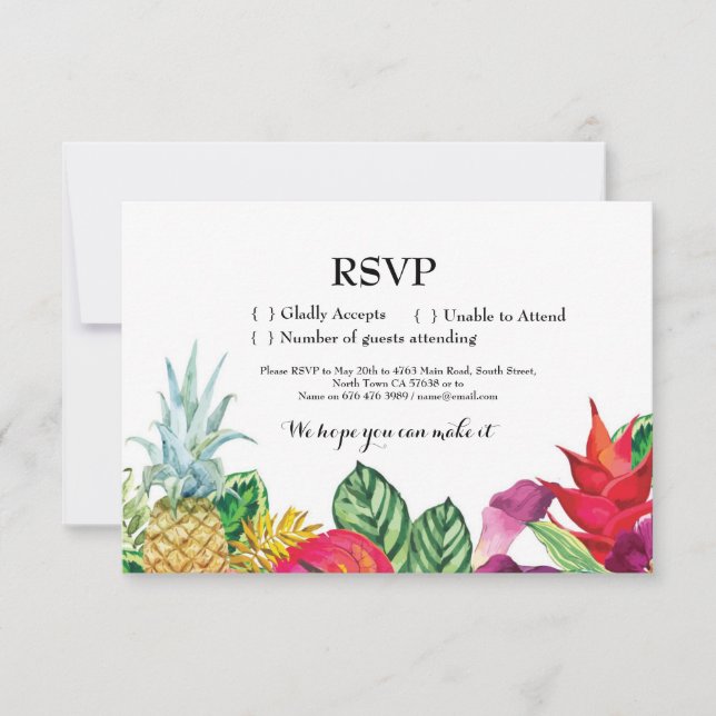 RSVP Boda Tarjetas de Invitación Aloha Tropical Lu (Anverso)