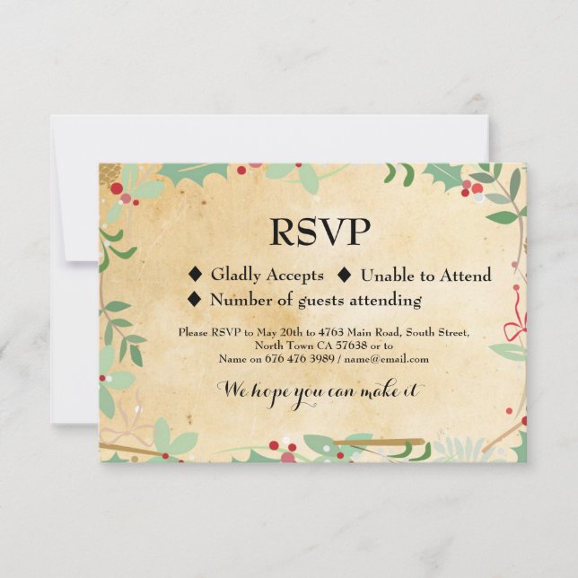 RSVP Boda Vacaciones de Invierno Tarjetas de Invit (Anverso)