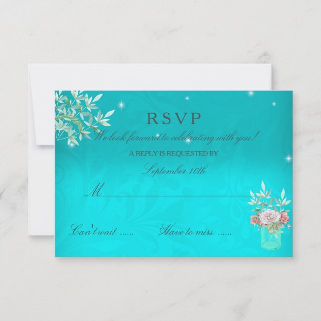 RSVP Boda Verde azulado Floral Mason Jar Rosa (Anverso)