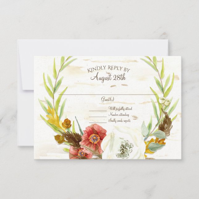 RSVP Boda Wreath Boho Feather Birch Bark Leaks (Anverso)