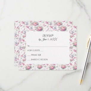 RSVP Bodas Palomas con Peonías Rosadas y Cintas