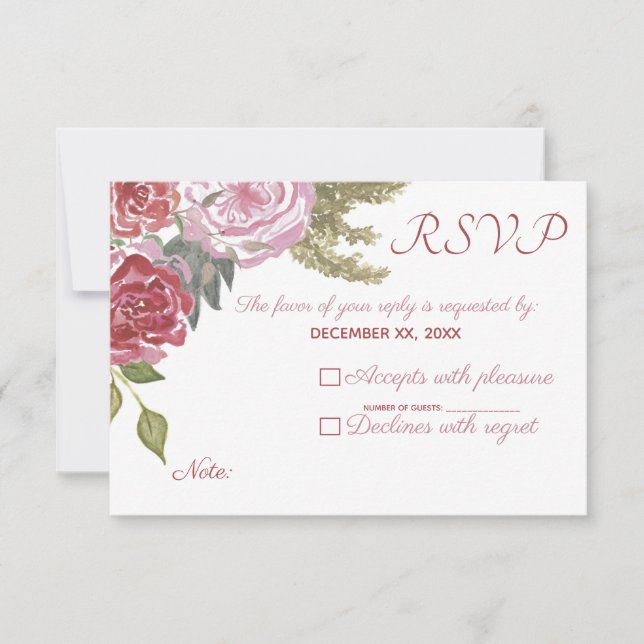 RSVP Bodas Rosas Acuarela (Anverso)