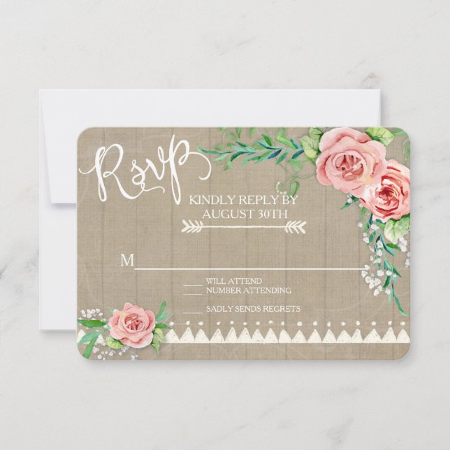RSVP BOHO Flor Peony Babys Breath Barn Farm Wood (Anverso)