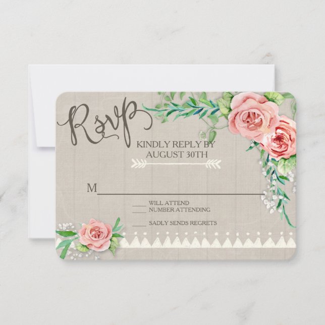 RSVP BOHO Flower Peony Babys Breath Wood Boda (Anverso)