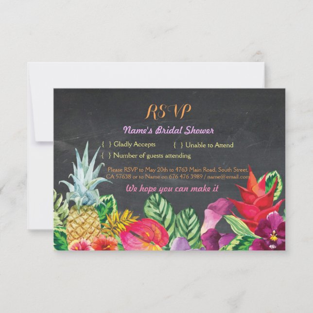 RSVP Bridal Shower Aloha Tropical Chalets Cards Lu (Anverso)