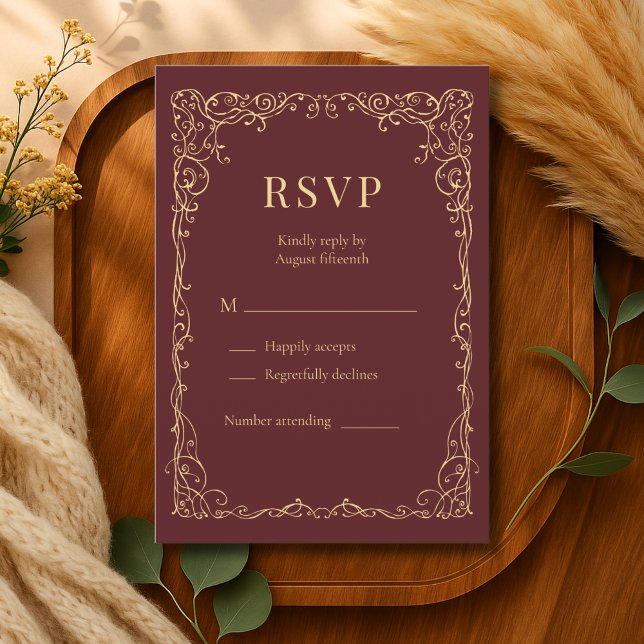 RSVP Burdeos Dorado Minimalista Boda (Subido por el creador)