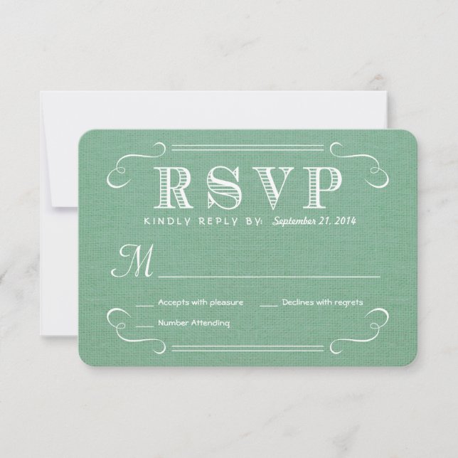 RSVP Burlap Mint Green Rustic Deluxe Responde (Anverso)