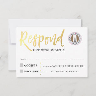 RSVP CARD Guión dorado respuesta corazones rosados