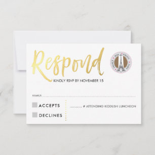 RSVP CARD Guión dorado respuesta corazones rosados