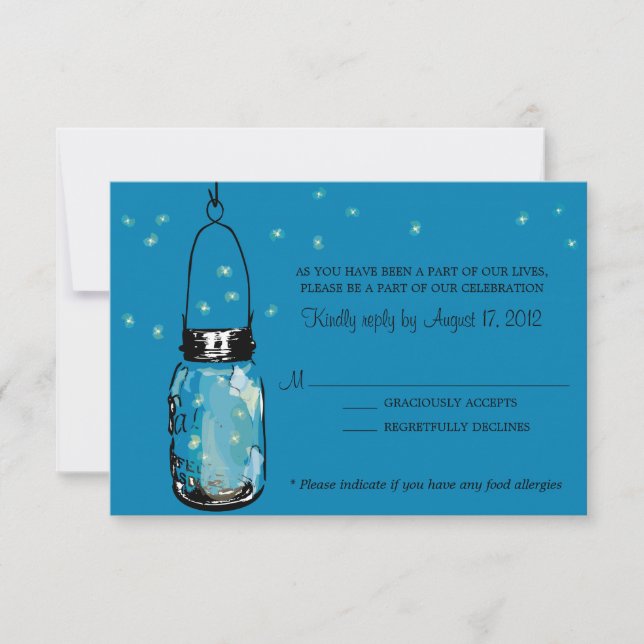 RSVP Card Whimsy Fireflies y Mason Jar (Anverso)