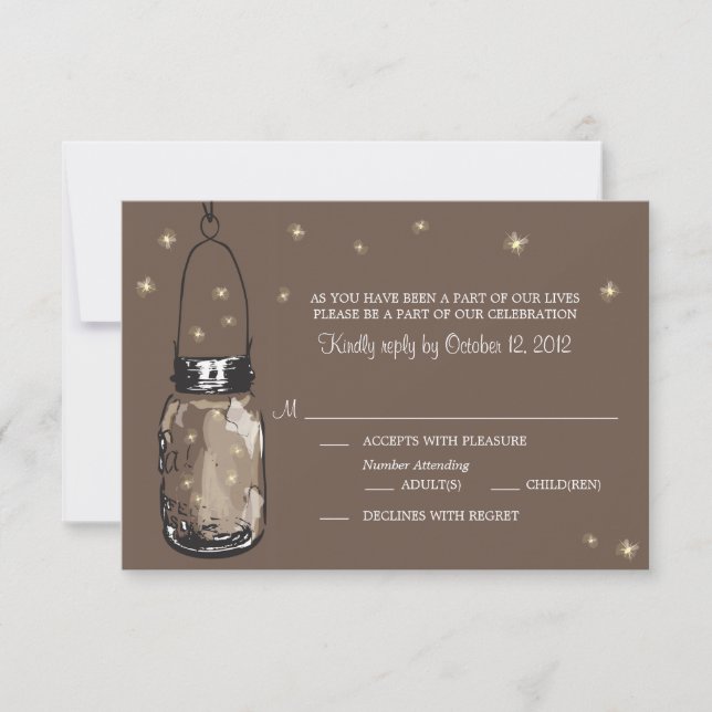 RSVP Card Whimsy Fireflies y Mason Jar (Anverso)