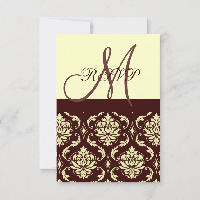 RSVP Cards Brown Ivory Damask For Square Invita (Anverso)