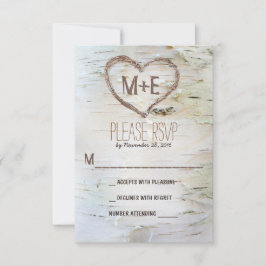 RSVP carta de boda rústica con iniciales de corazó