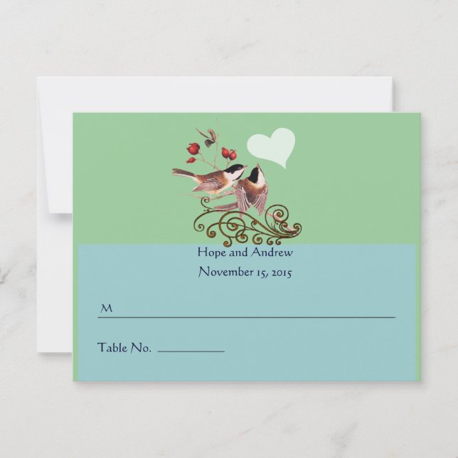 RSVP Chickadee Love Birds Boda Place Card (Anverso)