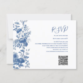 RSVP Código QR Boda azul de la tela floral frances