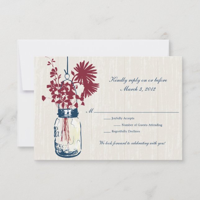 RSVP Colgante Rústico de Tarro de Mason para Boda (Anverso)