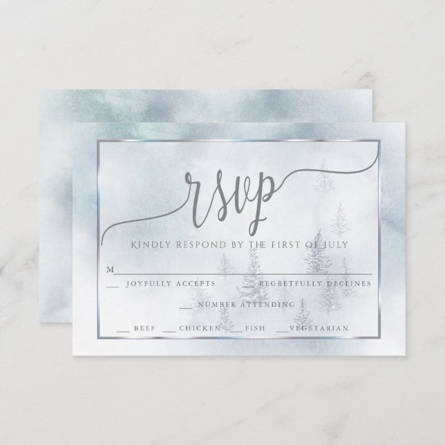 RSVP Comida Elección | Silver Blue Winter Wonderla (Anverso / Reverso)