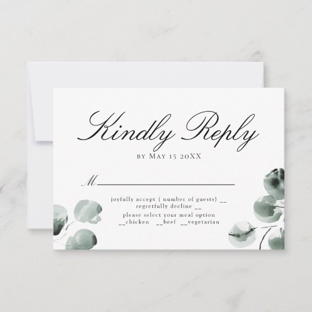 RSVP con guiones de verde y eucalipto (Anverso)