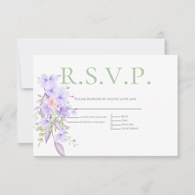 RSVP con opción de menú Floral rosa violeta (Anverso)