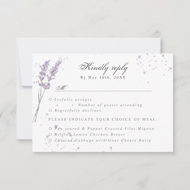 RSVP con opciones de comida lavanda de color agua  (Anverso)
