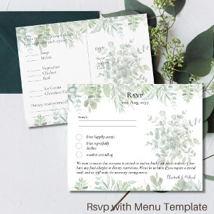RSVP con plantilla de menú Boho de hojas de vegeta